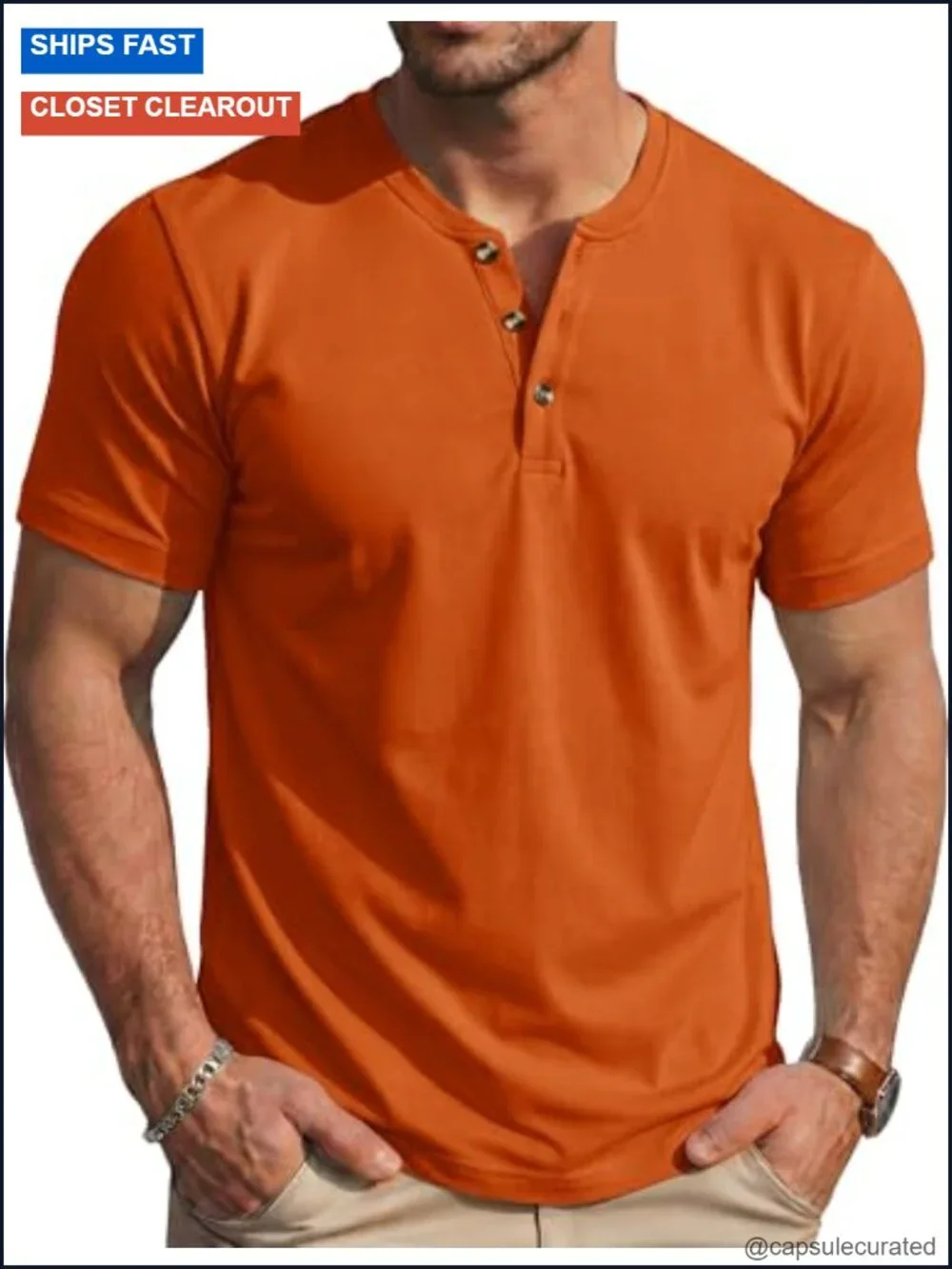 Men's Henley Short Sleeve Shirt Moisture Wicking Lightweight Cotton T-Shirt